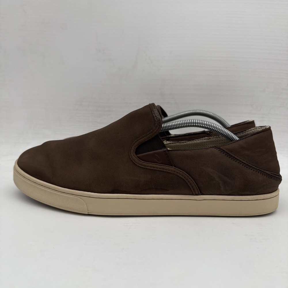 Mens Size 12 Olukai Kahu 'ili Brown Leather Slip on Loafer Sneakers 10384-6320